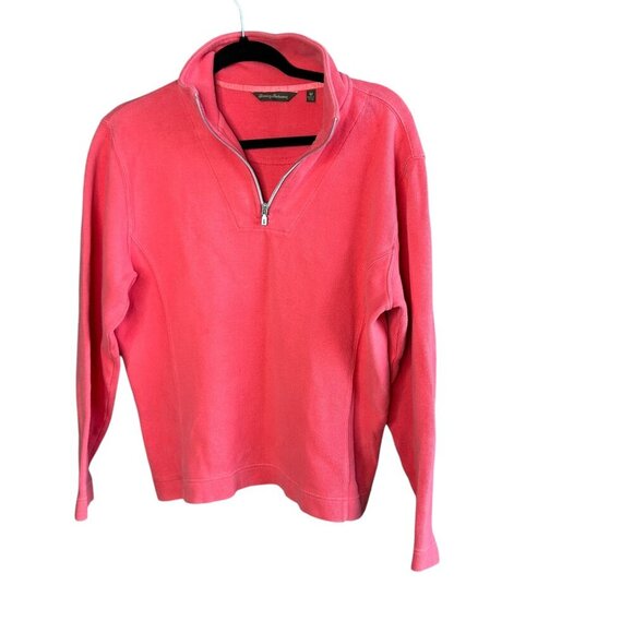 Tommy Bahama 1/4 Zip Deep Coral Pink Pullover Sweatshirt Sweater Size Medium - Picture 1 of 7